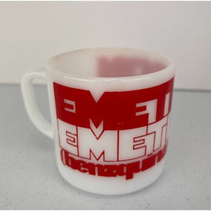 Federal Glass Emete-Con Medication Drug Advertisement Red & White Milk Glass Mug